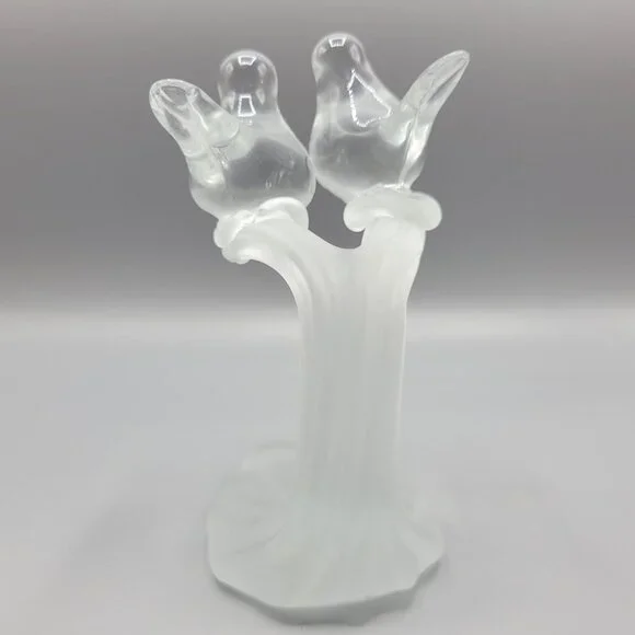 Vintage Artmark Glass Crystal Clear & Frosted Branch Love Birds Figurine 5.5" - Picture 5 of 15